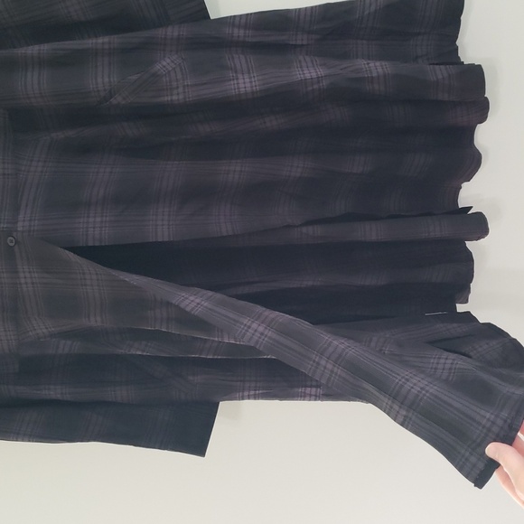 Torrid Button Down Shirt Kimono 1X Black Gray Plaid Long Sleeve Pockets Layering - Picture 7 of 16